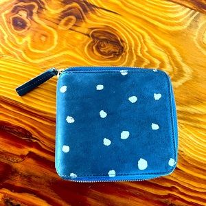 Clare V Half Zip Wallet Navy Spotted white